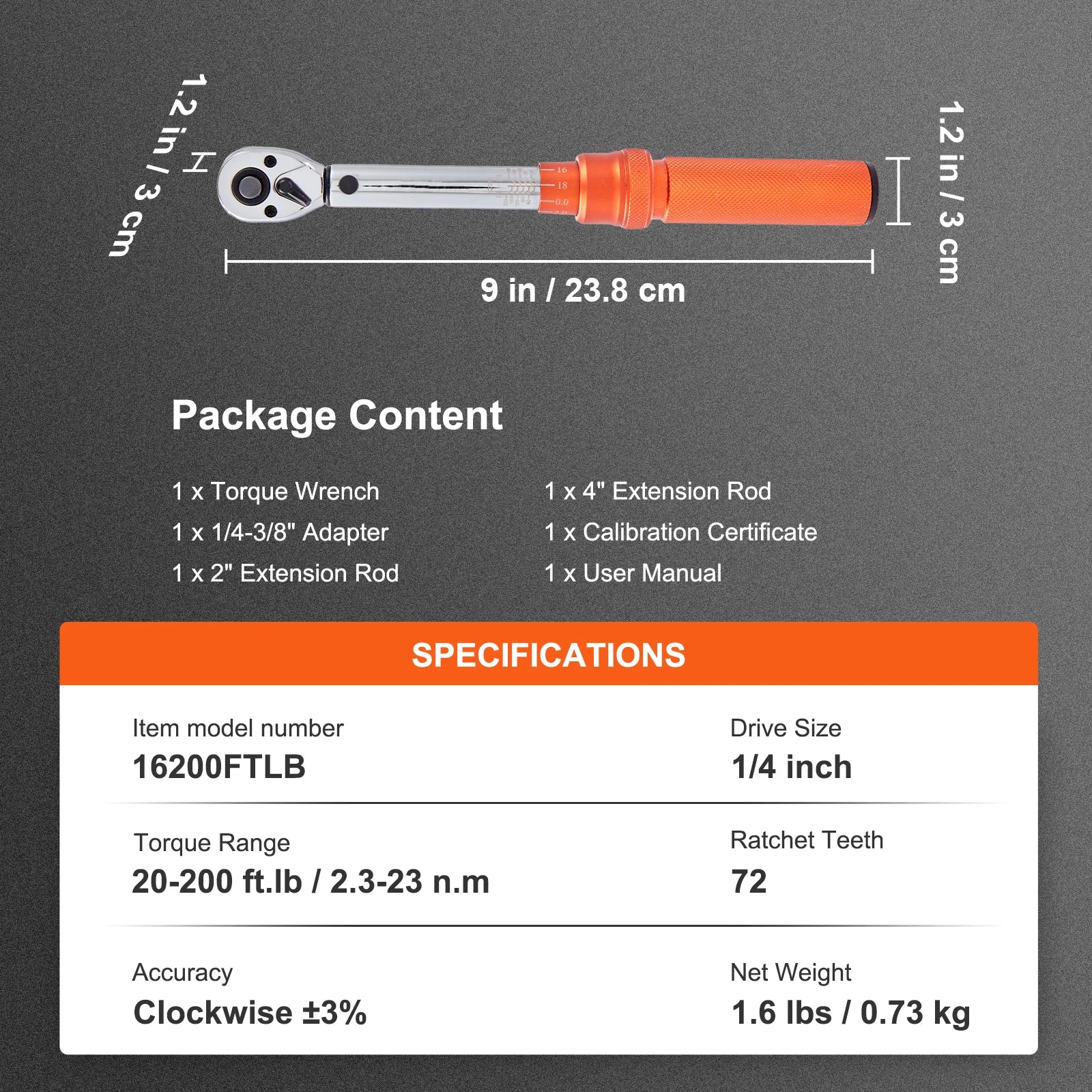 Professionell Momentnyckel Set – Dubbelriktad Justerbar Momentnyckel med Dubbla Skalor 20-200 ft-lb