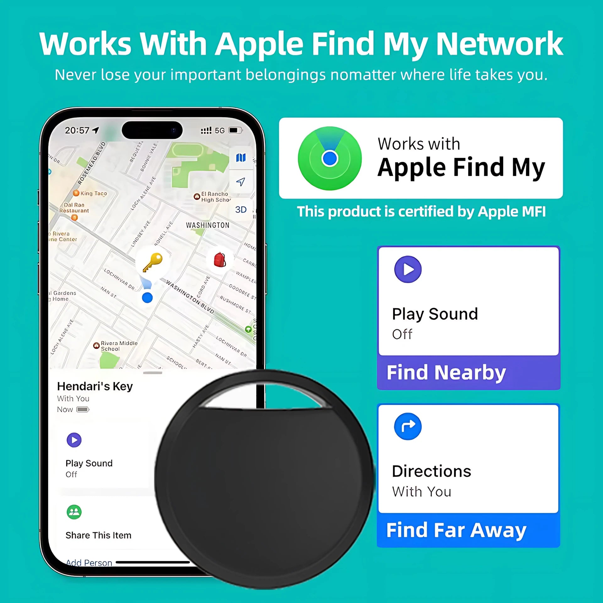 Mini GPS Tracker 2-Pack för iPhone - Apple Find My | MFI-Certifierad Bluetooth Spårare