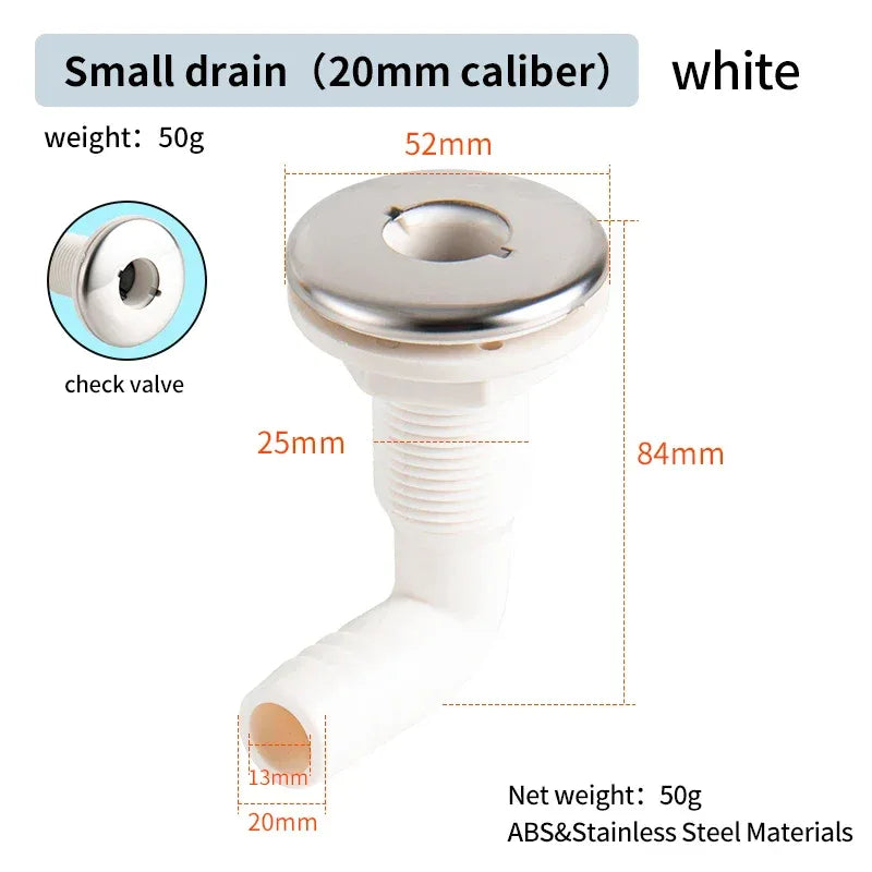 90° Marin Dränering Utlopp - Båt Länspump Avlopp 20mm white with SS