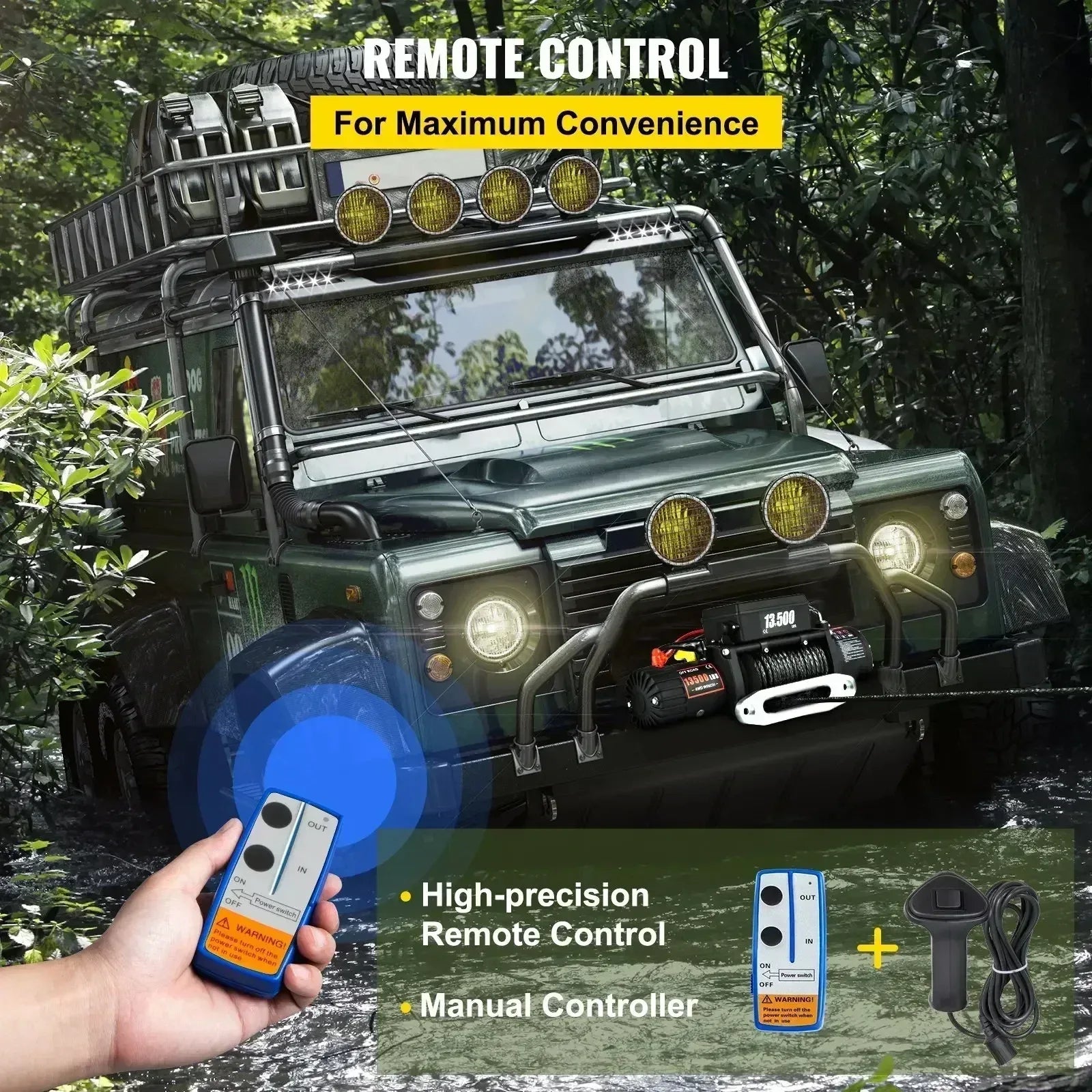 Elektrisk Lastbilsvinsch 13500 lbs 12V - Kraftfull Syntetisk Rep Vinsch med Trådlös & Trådbunden Fjärrkontroll .