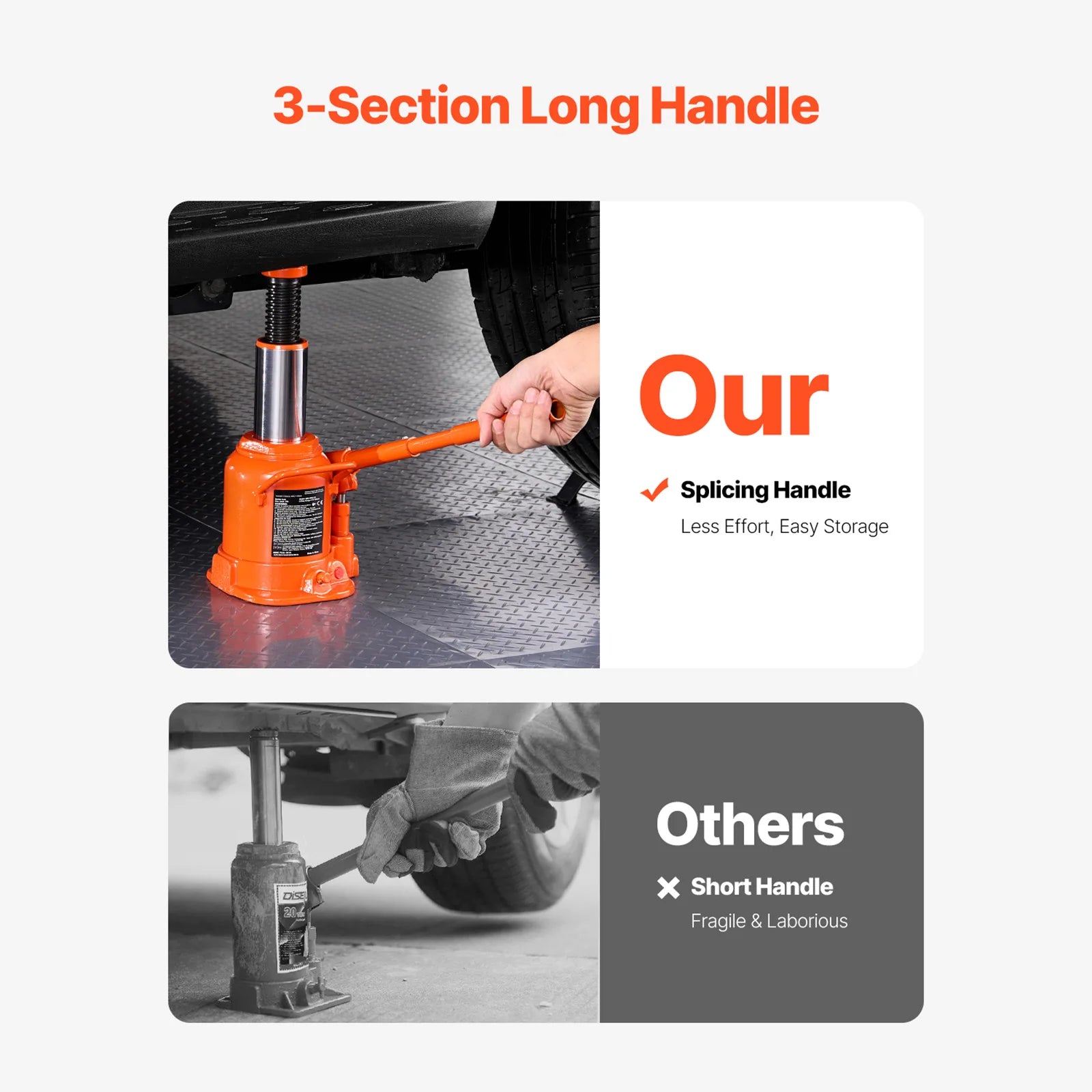 Hydraulisk Domkraft 20/30/50 Ton - Professionell Flaskdomkraft med Långt Handtag