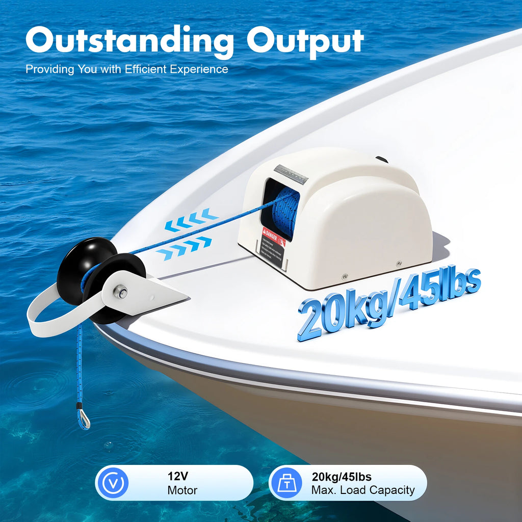 Electric Anchor Winch| 45lbs 12V Remote Control Saltwater Boat Anchor Winch W/ 100ft Rope| Marine Saltwater Boat Accessories