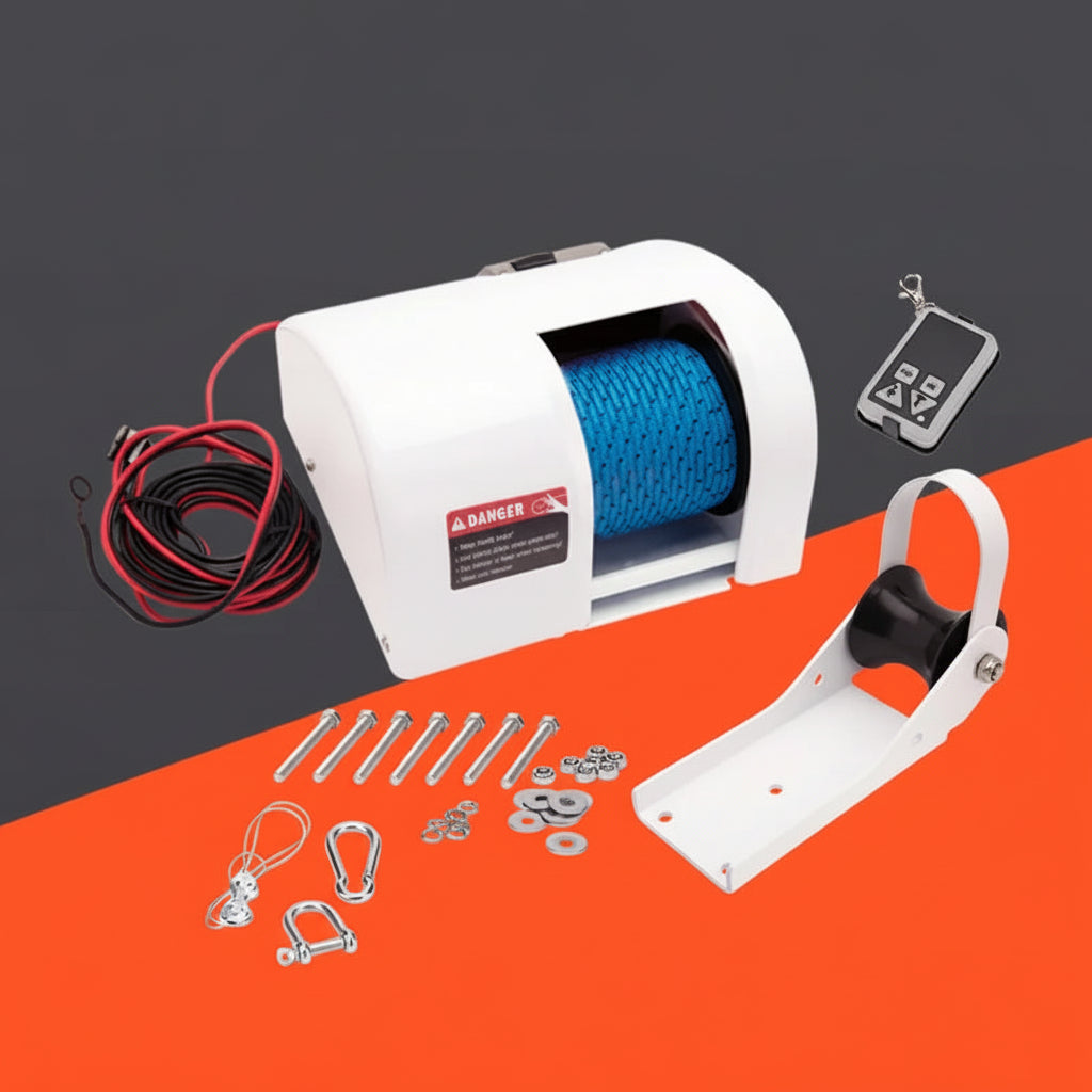 12V Elektrisk Ankarvinsch för Båtar – 25LBS Marinvinsch med Fjärrkontroll vit Poland