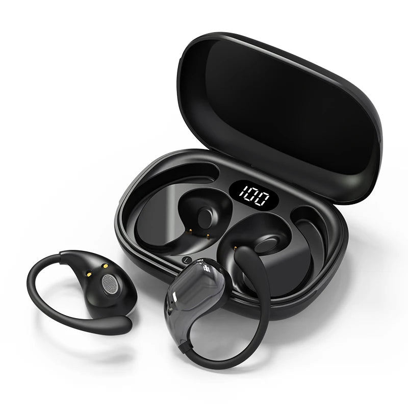 Bluetooth 5.4 Ear Hook TWS Hörlurar - Premium Trådlösa HiFi Stereo Vattentäta Earphones med LED Display, Touch Control & Lång Standby - För Sport & Daglig Användning.