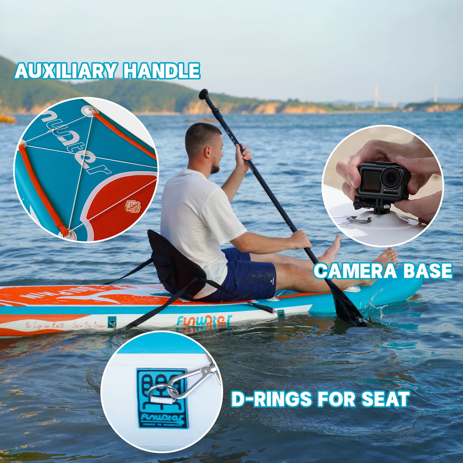 FunWater SUPFW08C Orange Dolphin Paddleboard med Kajaksits - Komplett SUP-paket