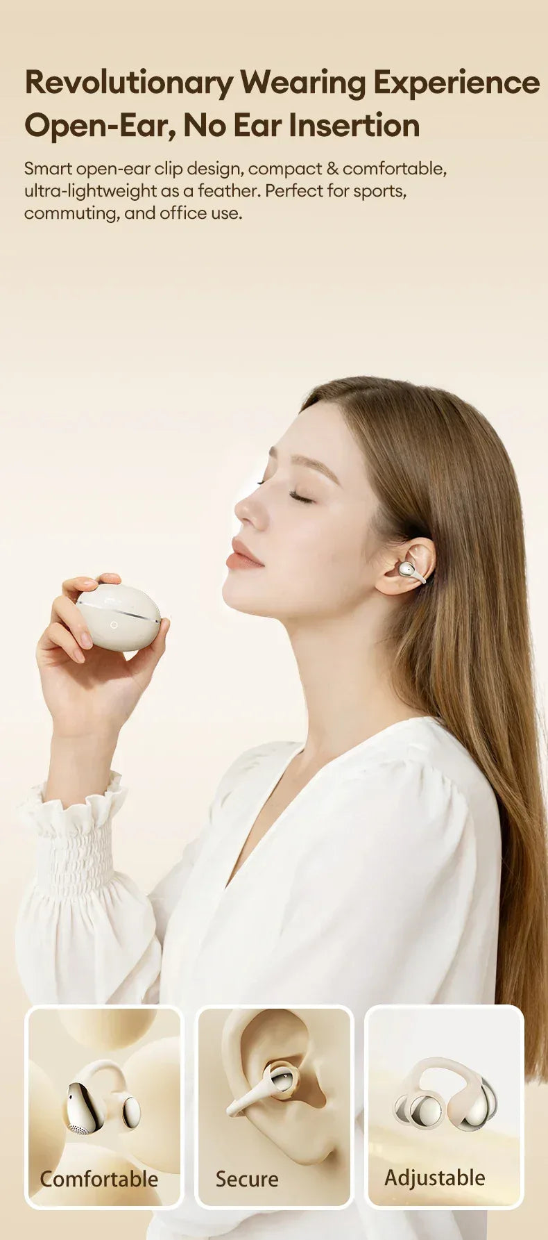 Lenovo RS110 Öronklämma Bluetooth Hörlurar - Trådlösa Sportöronsnäckor med Öppet Öra