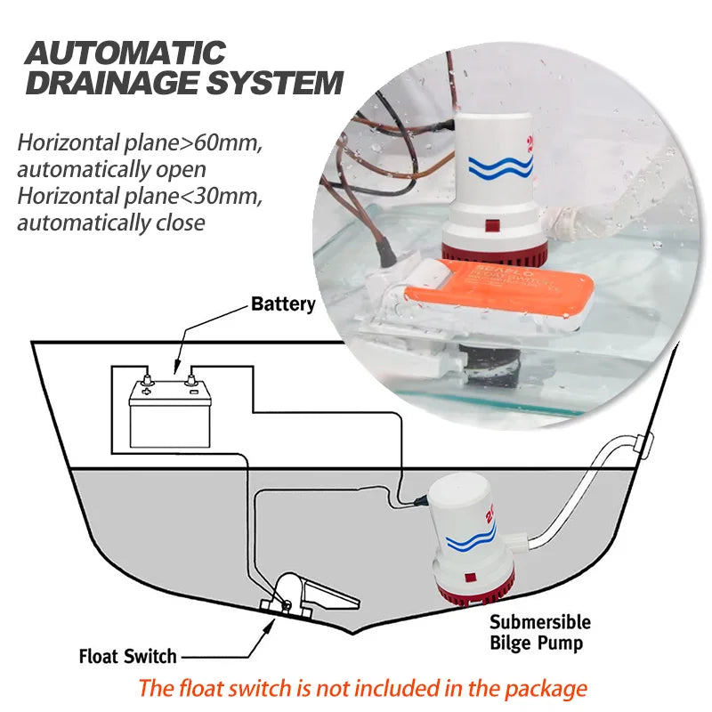 2000GPH 12V Marin Länspump – Kraftfull Dränkbar Båtpump 8A Högflöde för Yacht RV Husbil