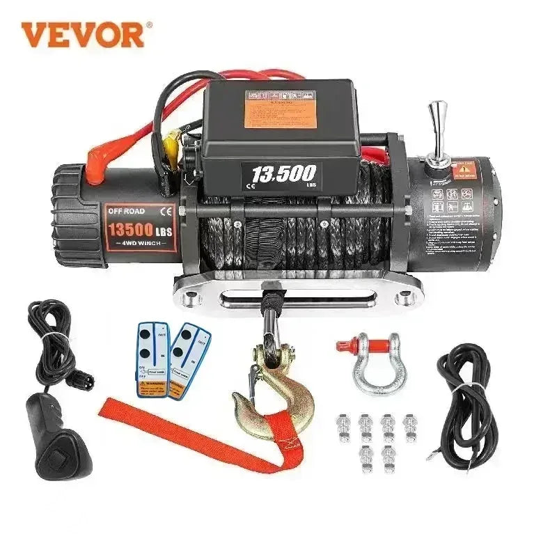 VEVOR Elektrisk Vinsch 13500 lbs - Kraftfull 12V Bilvinsch med Syntetiskt Rep 24m för Terrängbilar, Båt & Trailer