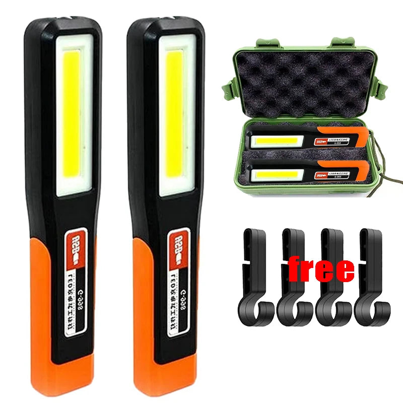 Uppladdningsbar LED-arbetslampa med Magnet, 360° Krok & Rött Varningsljus – 3 Ljuslägen, IPX4