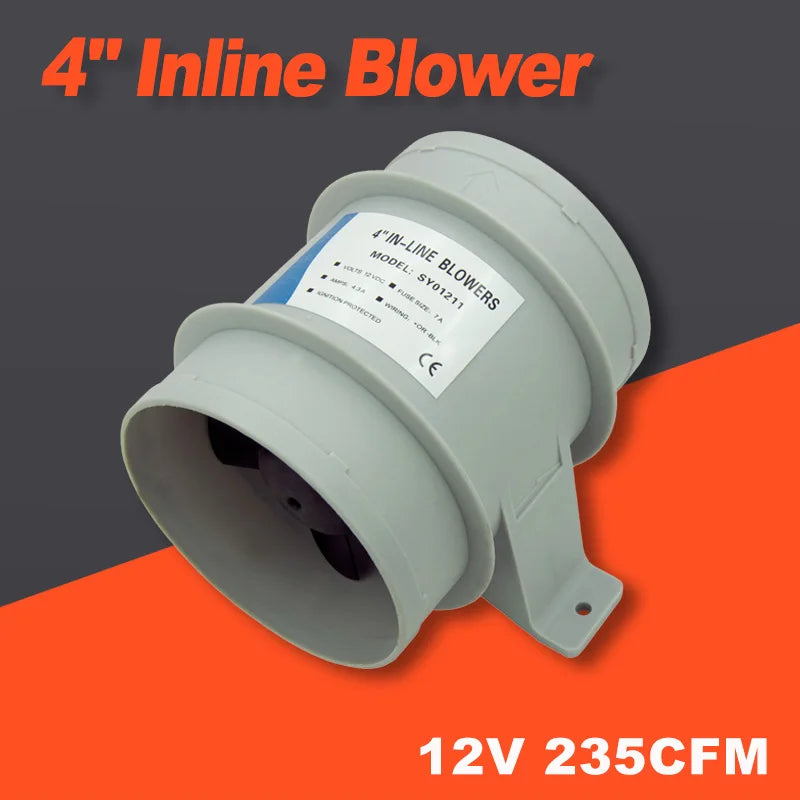 Länsfläkt 12V 4" In-Line 235CFM - Marin Båtfläkt för Motorrum och Kabytt Ventilation grå Polen