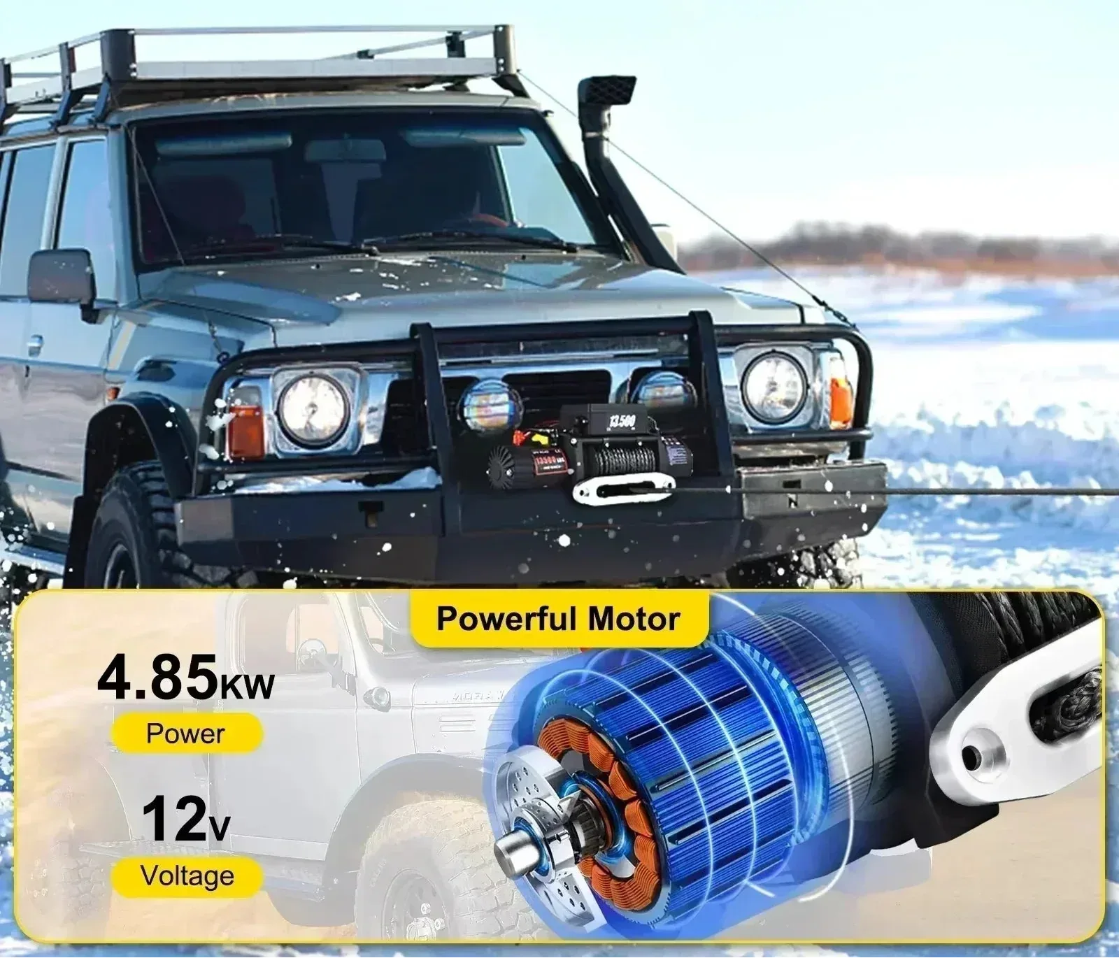 El Vinsch 13500LB 12V - Syntetisk Rep 27M för Terrängkörning 4x4 SUV/ATV/Båt/Släp