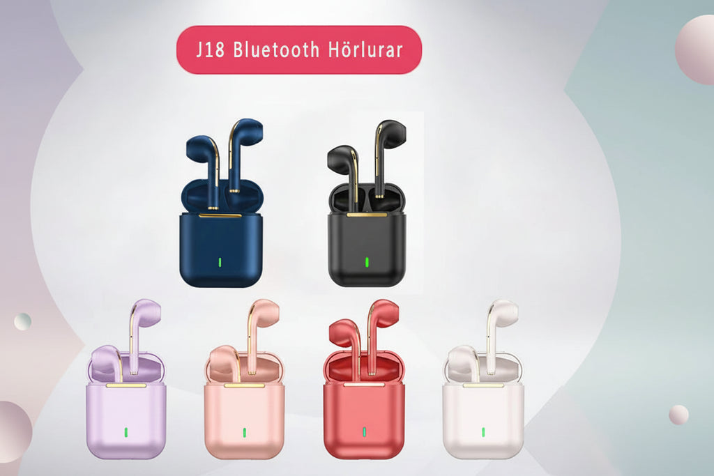 J18 TWS Premium Trådlösa Earbuds - Bluetooth 5.3 Hörlurar med Lång Batteritid och Noise Cancelling - För Gaming, Business & Sport.