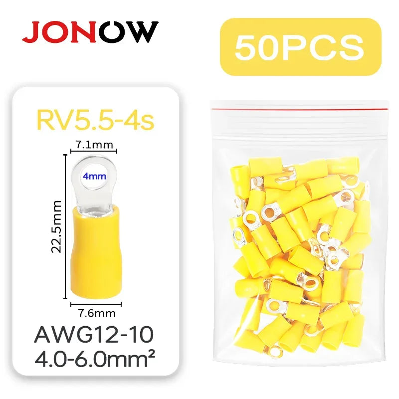 50-Pack Ringkabelskor M4/M5/M6 - Isolerade Kabelkontakter för Elektriska Installationer