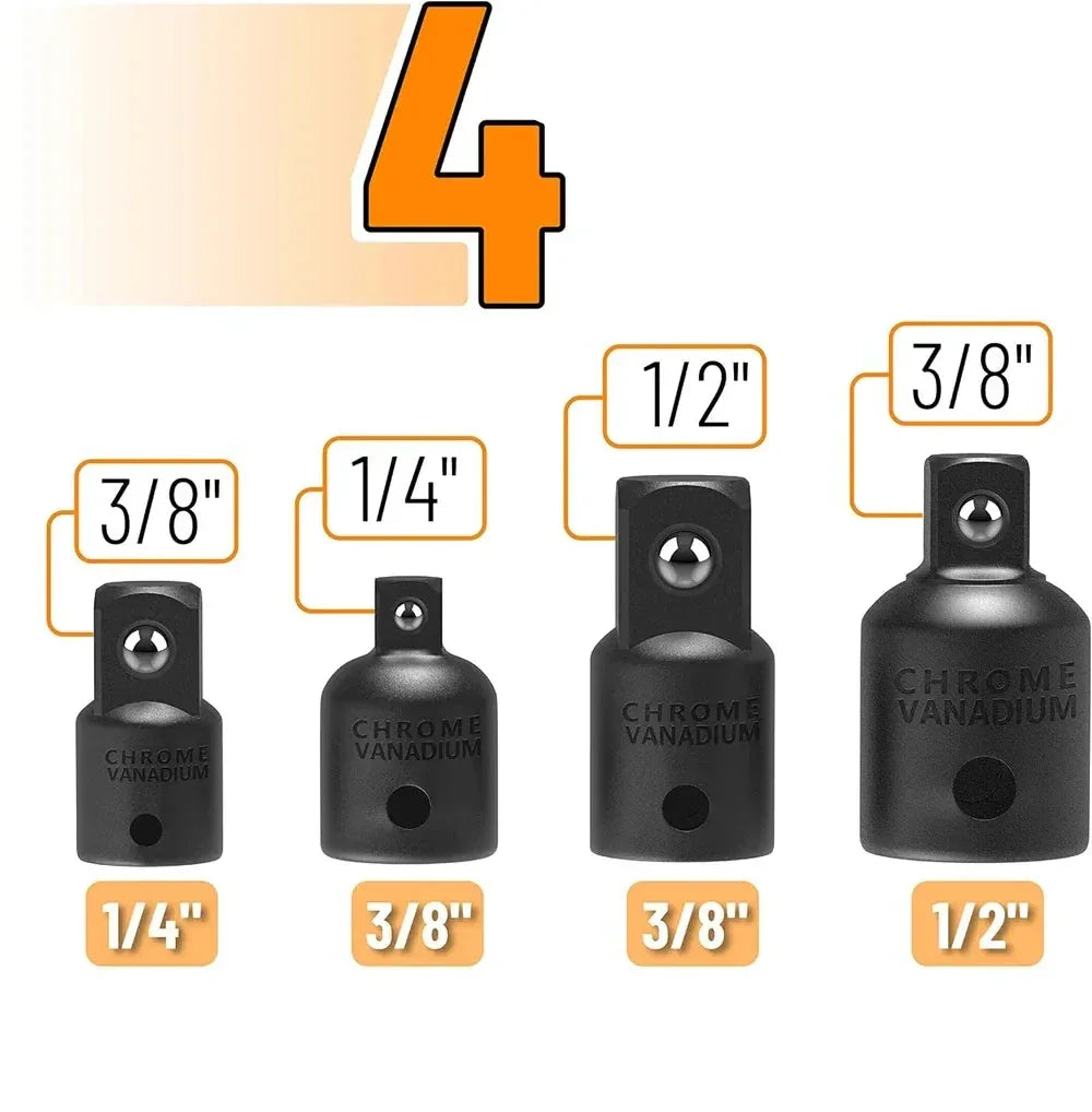 4-delars Hylsadapter Set 1/2" 3/8" 1/4" - Professionell Reducer för Skruvdragare & Skiftnycklar