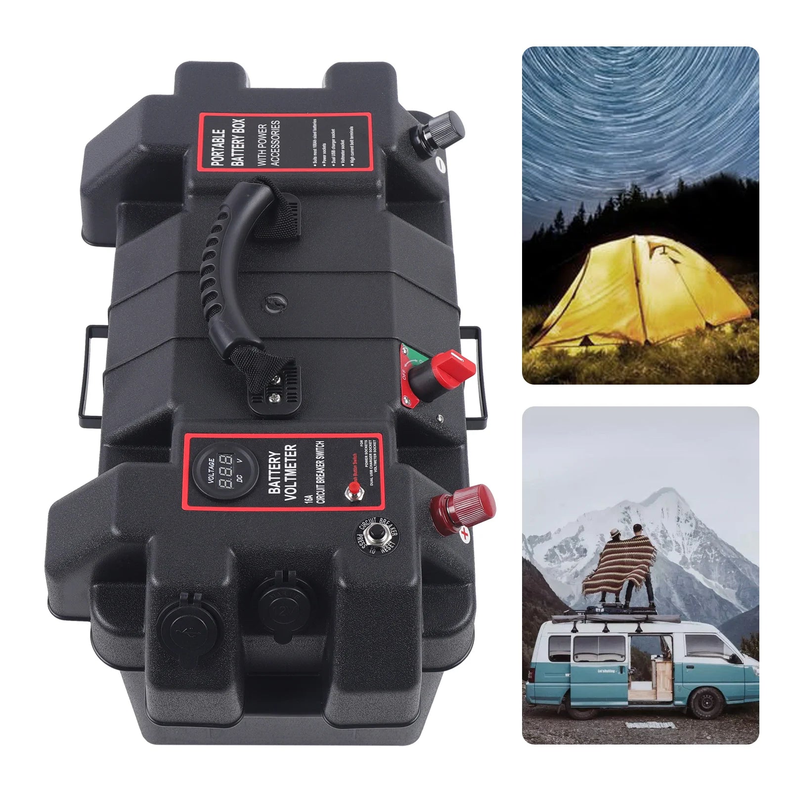 Multifunktionellt Batteribox med LED-display, Dubbla USB-portar, Portabelt Batterifodral – Svart