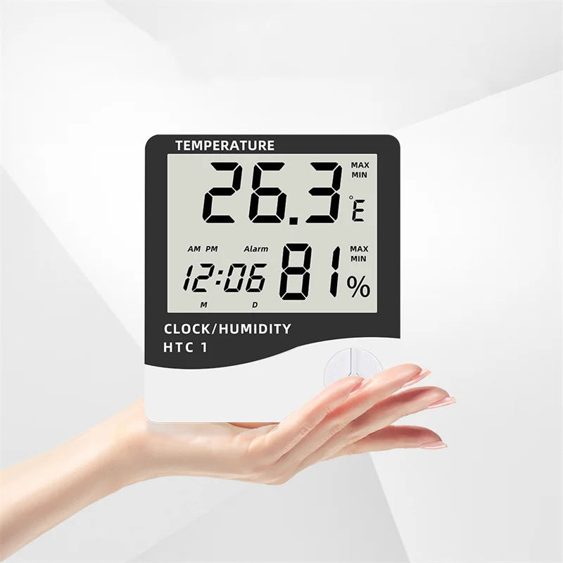 Digital Termometer & Hygrometer HTC-1 - LCD Väderstation med Klocka