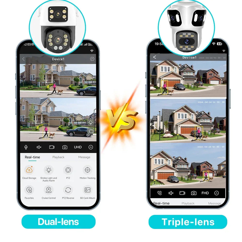 Trippel-Lins PTZ IP-Kamera Utomhus - HD WiFi Säkerhetskamera med Auto-Tracking