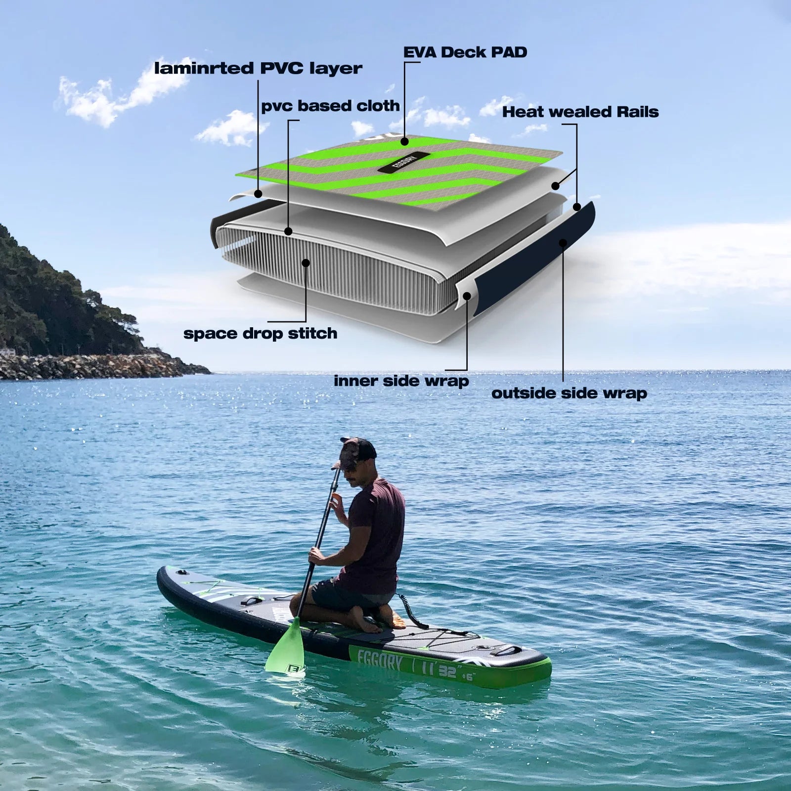 335 cm Uppblåsbar Stand Up Paddle Board 335cm - SUP Set för Vuxna med Kamerafäste