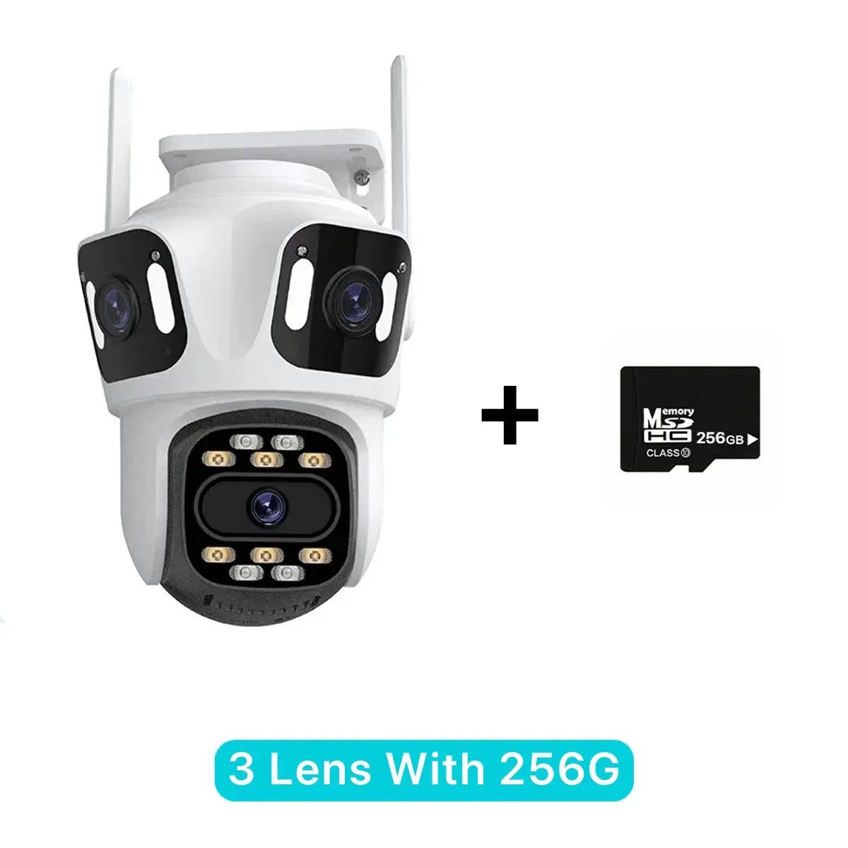 Trippel-Lins PTZ IP-Kamera Utomhus - HD WiFi Säkerhetskamera med Auto-Tracking 3 Lens With 256G