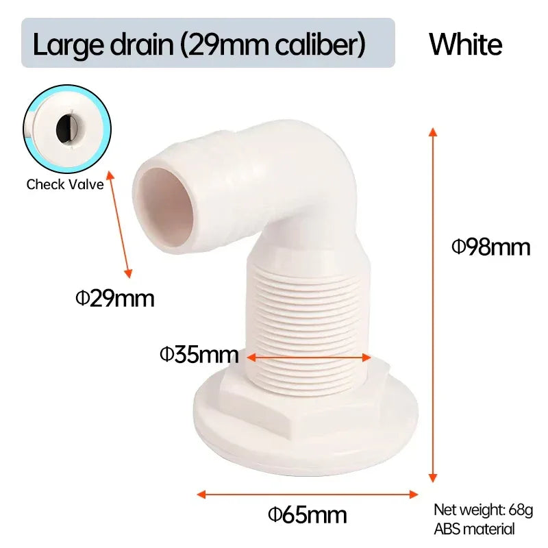 90° Marin Dränering Utlopp - Båt Länspump Avlopp large 29mm white