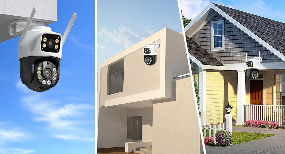 Dual Lens 360° WiFi Säkerhetskamera 8MP 4K Utomhus IP66 Vattentät PTZ Övervakningskamera
