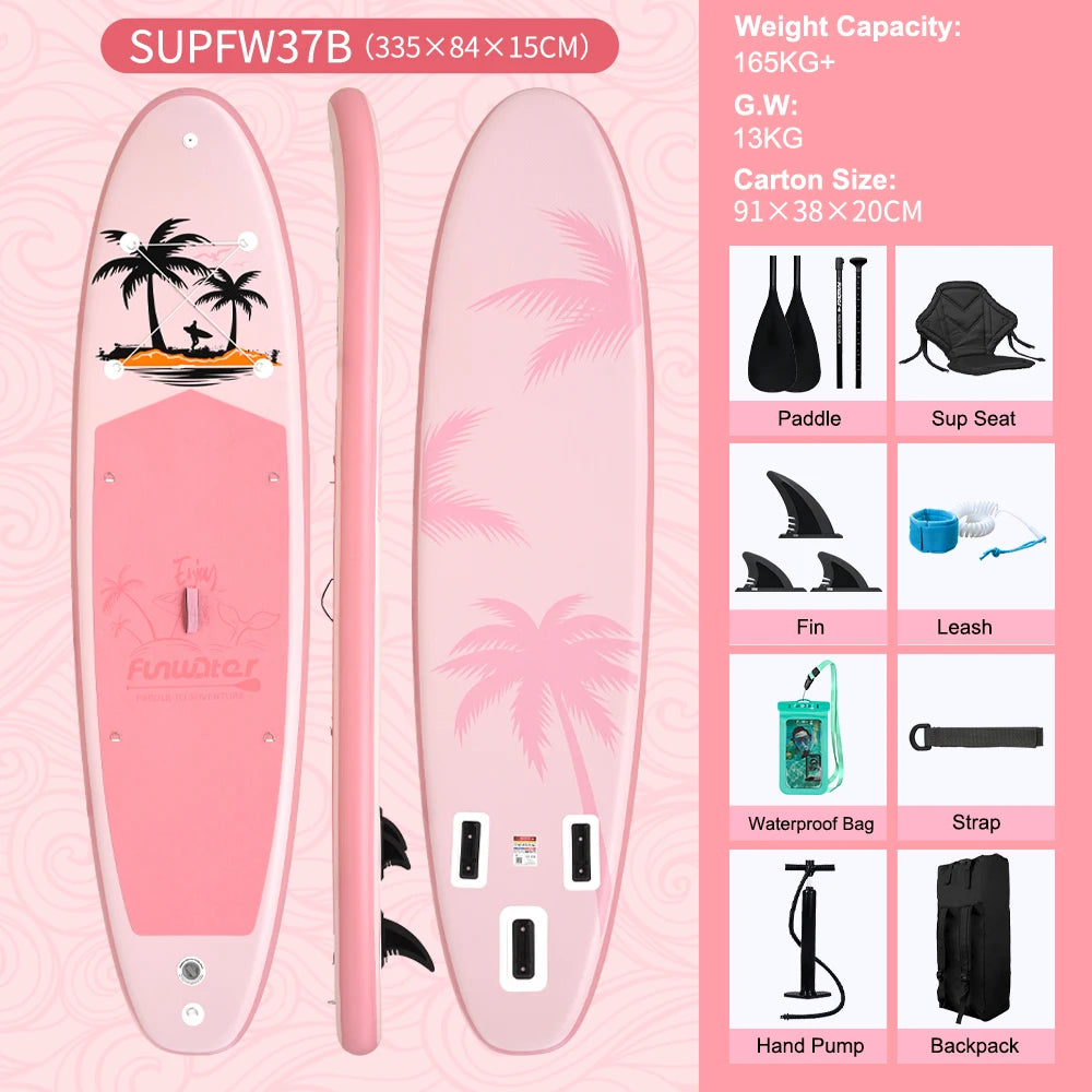 Tax Free EU Stock FunWater SUPFW37B Pink Palm Tree Paddle Board with Kayak Seat 3-7 Days Delivery ISUP Complete Kit Women SUPFW37B Poland