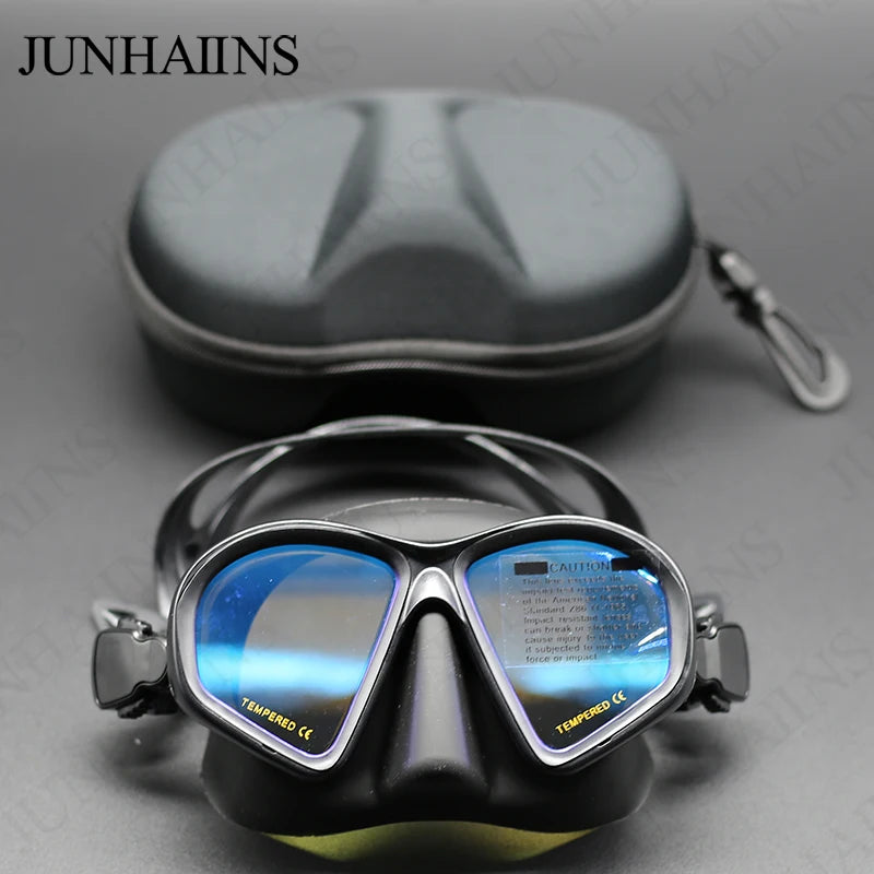 Professional Wet Low Volume Freediving Mask, Tempered Glass Freedive Mask, J-Type Diving Mask, Snorkel Set, With Camera Mount SVART BLÅ MASK