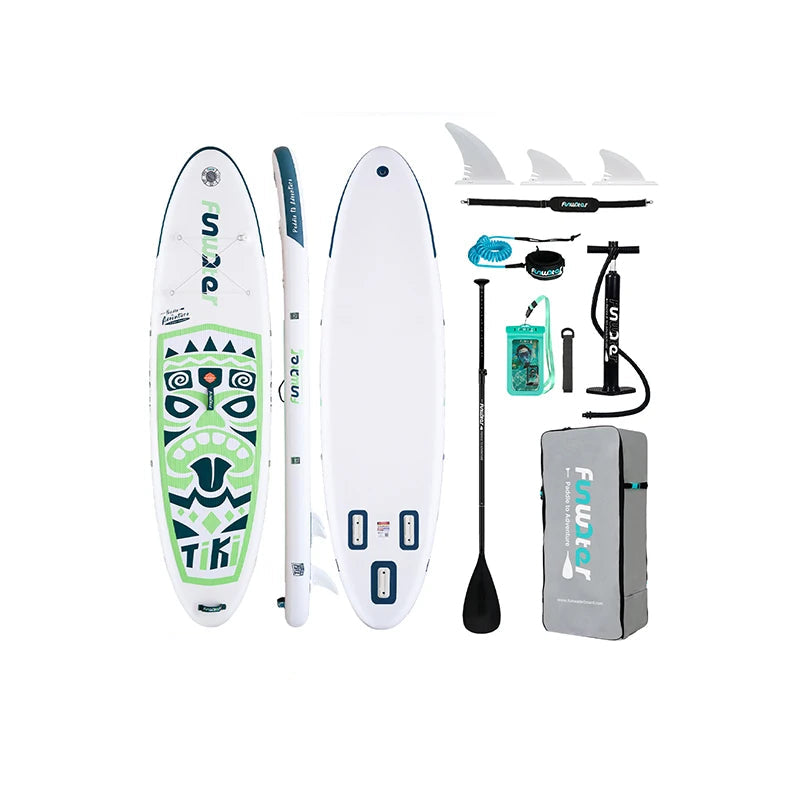 Tax Free EU Stock FunWater SUPFW05A Green Tiki Inflatable Paddle Board 3-7 Days Delivery ISUP Kit Shoulder Strap Adult