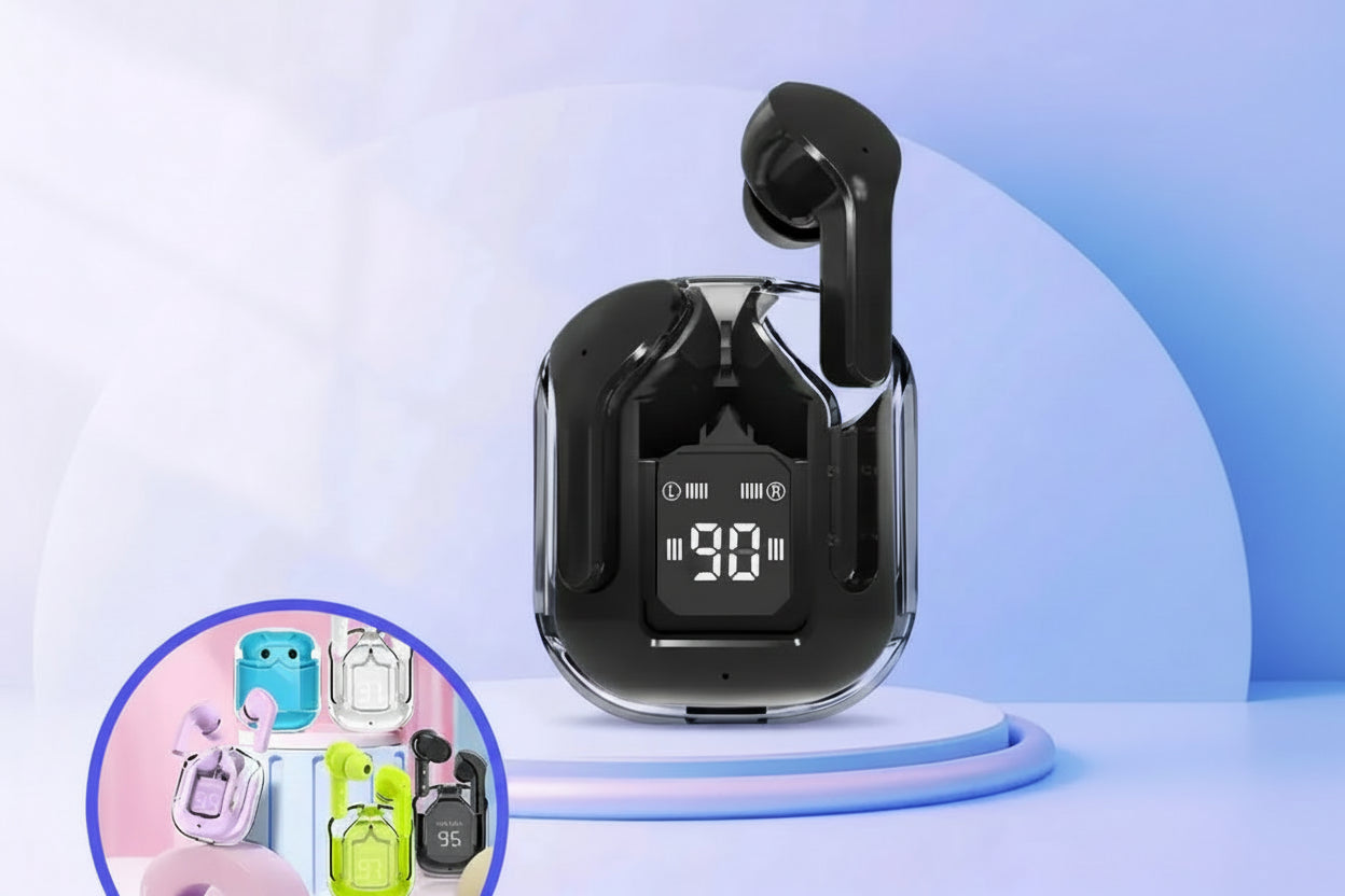 Original T2 Trådlösa Bluetooth Earphones - Transparent HiFi Stereo Hörlurar med LED Digital Batteriindikator - För Xiaomi, iPhone & Android.