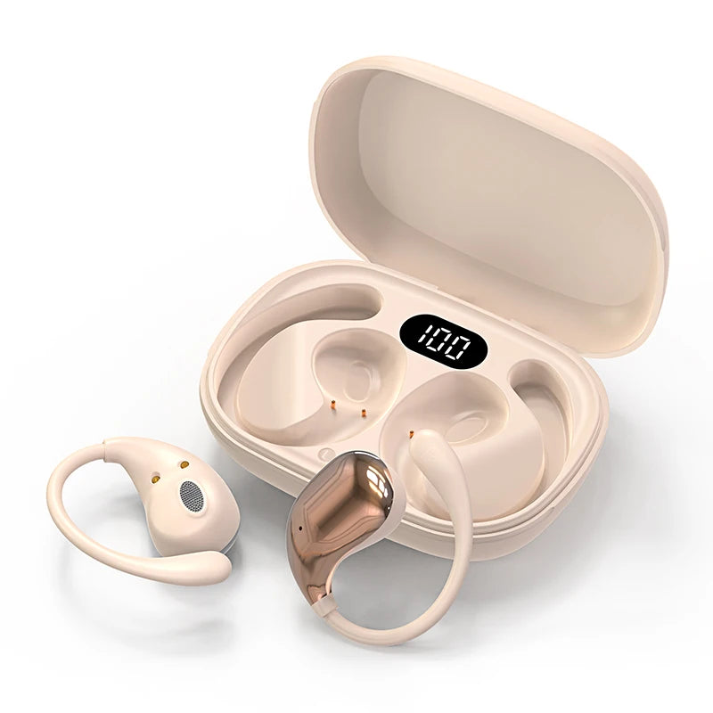 Bluetooth 5.4 Ear Hook TWS Hörlurar - Premium Trådlösa HiFi Stereo Vattentäta Earphones med LED Display, Touch Control & Lång Standby - För Sport & Daglig Användning.