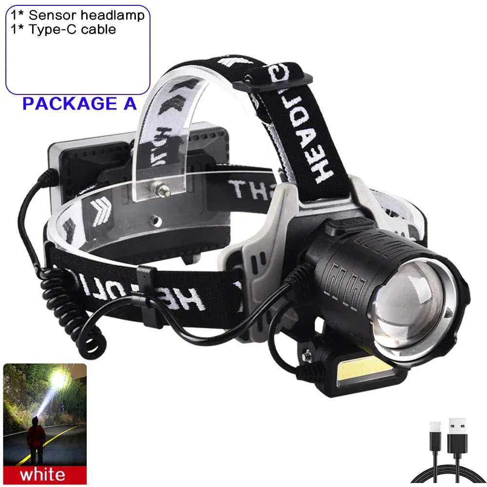 Kraftfull LED Pannlampa 120000lm - USB Laddbar med Sensor & Powerbank. VIT-A utan batteri