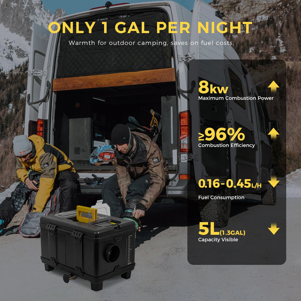 Sunster 8KW Dieselvärmare – Bluetooth LCD-styrning, 12V/24V/220V, Ultratyss för Husbil, Lastbil & Garage