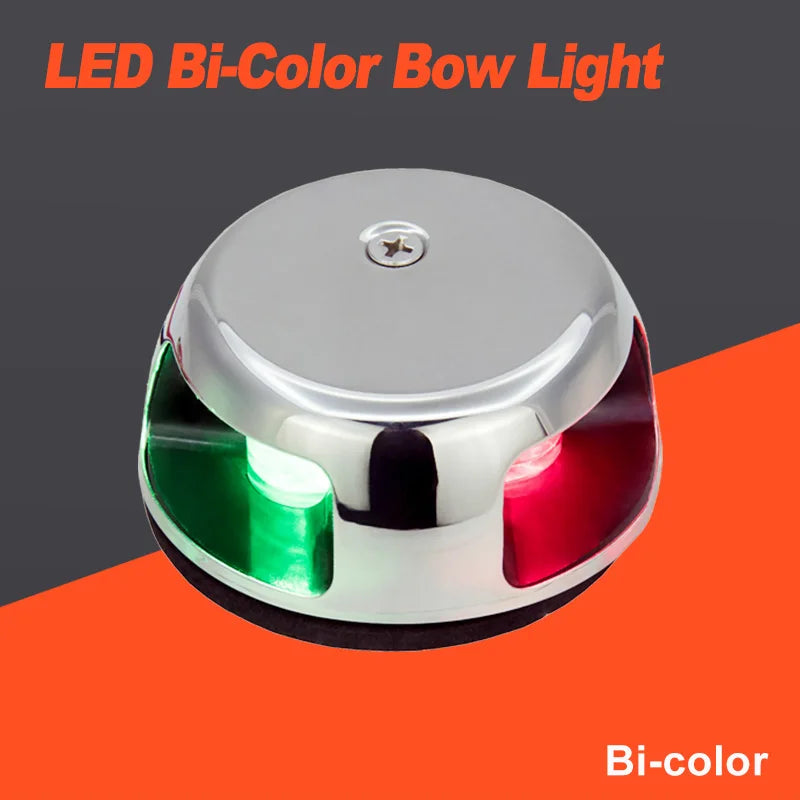 12V LED Bi-Color Bogljus - Däcksmonterad Navigationslampa i Rostfritt Stål för Båt Yacht Pontoon Silver