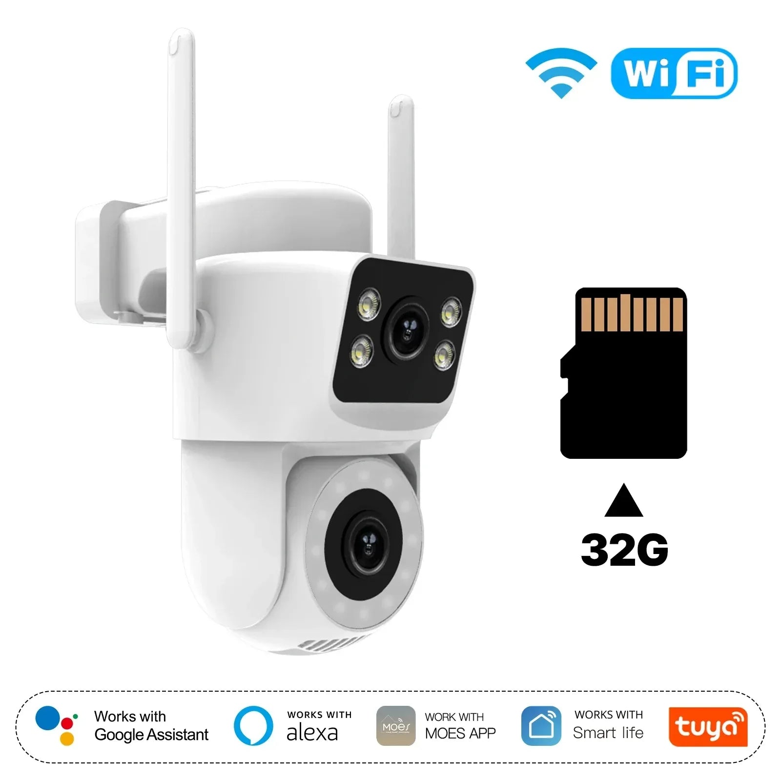 Moes Smart WiFi Utomhus Säkerhetskamera 8MP Dual Screen 2.4G/5G IP65 Vattentät Camera with 32G SD
