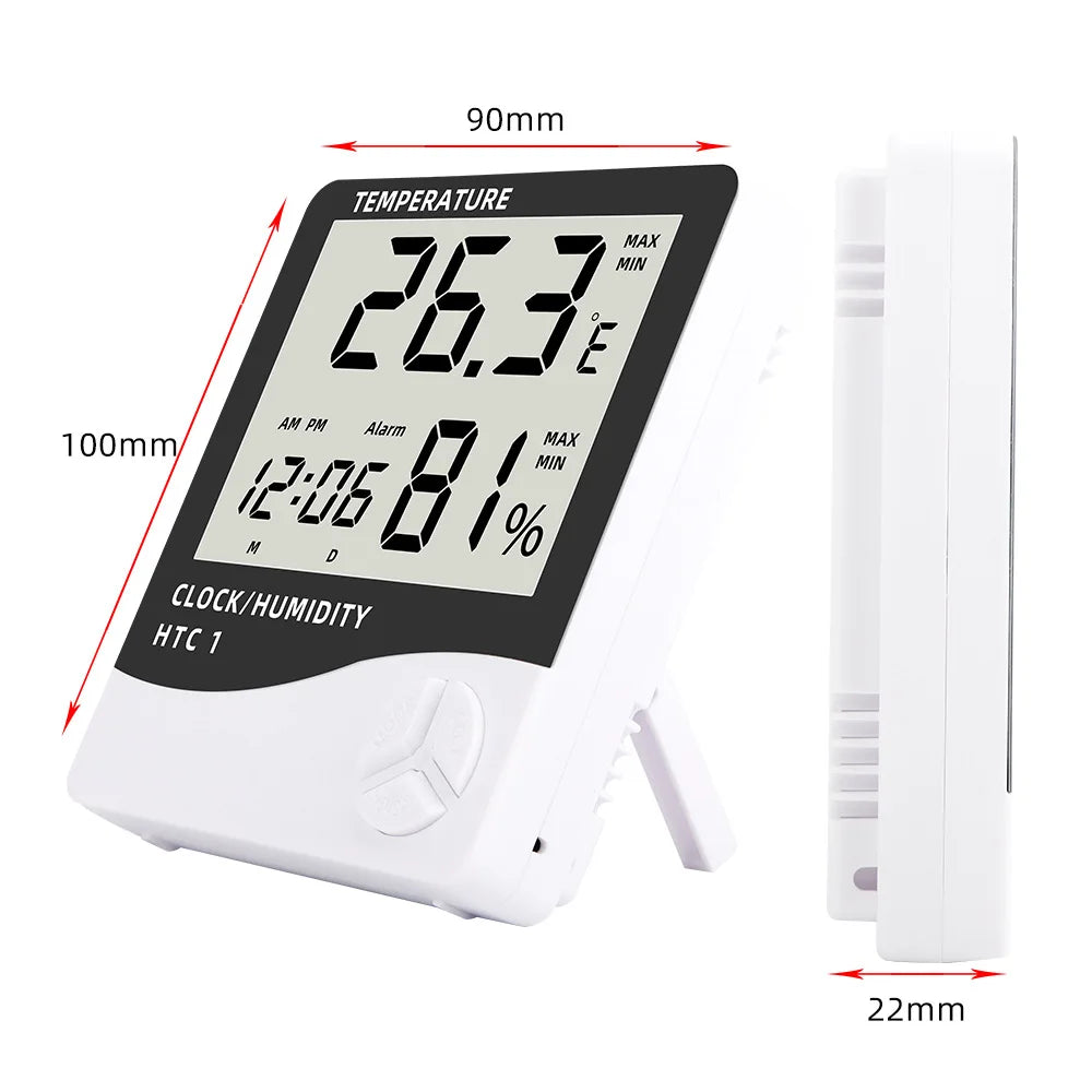 Digital Termometer & Hygrometer HTC-1 - LCD Väderstation med Klocka