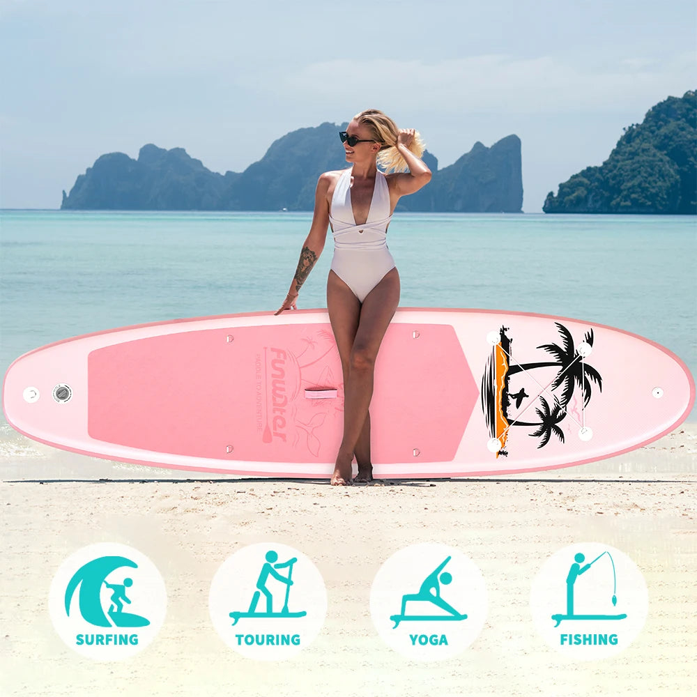 Tax Free EU Stock FunWater SUPFW37B Pink Palm Tree Paddle Board with Kayak Seat 3-7 Days Delivery ISUP Complete Kit Women