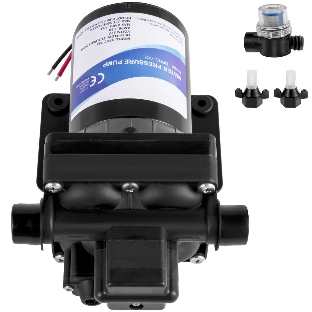 Vattenpump 12V 3 GPM med Tryckomkopplare 45PSI - Diafragmapump för Husbil Båt Trädgård EU