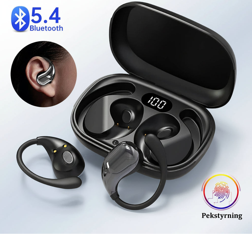 Bluetooth 5.4 Ear Hook TWS Hörlurar - Premium Trådlösa HiFi Stereo Vattentäta Earphones med LED Display, Touch Control & Lång Standby - För Sport & Daglig Användning.