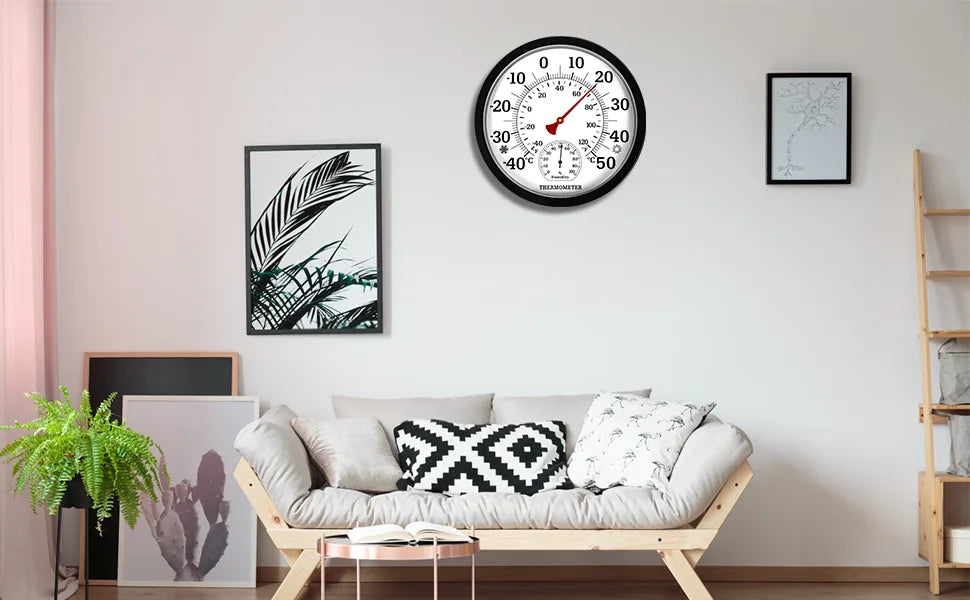 25CM Stor Termometer Hygrometer - Inomhus Utomhus Trädgård Väggmonterad