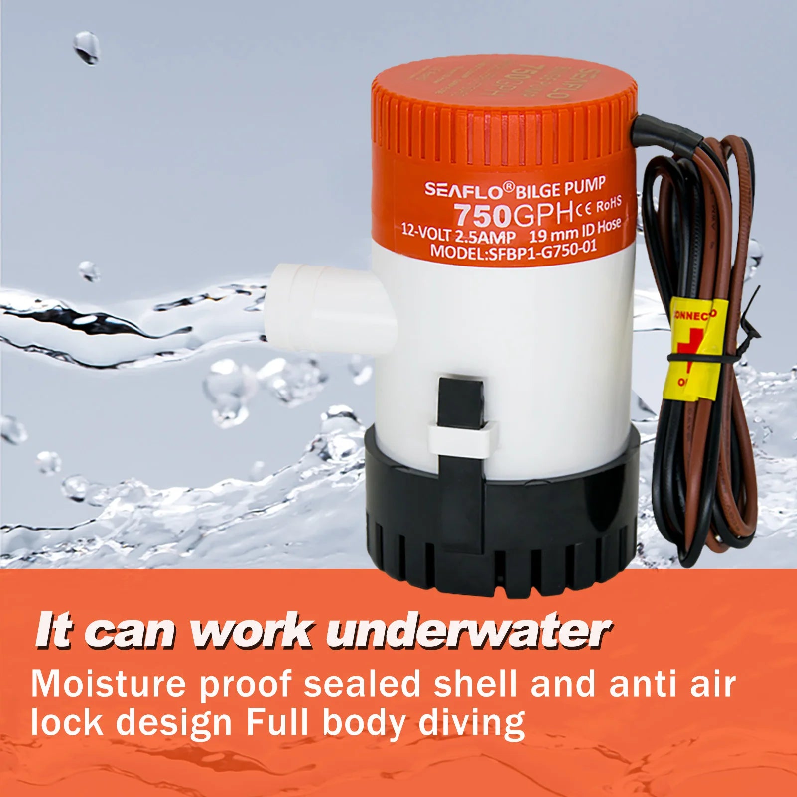 12V 750GPH Dränkbar Länspump | Marin & Husbil Vattenpump för Båtar, Yachter och Husbilar