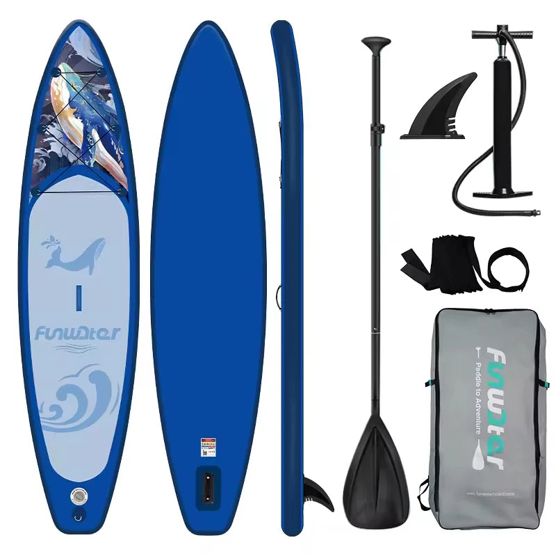 Uppblåsbar SUP-bräda 335cm - Komplett Set med Paddel, Pump & Tillbehör Blå val Polen (3–6 dagar)