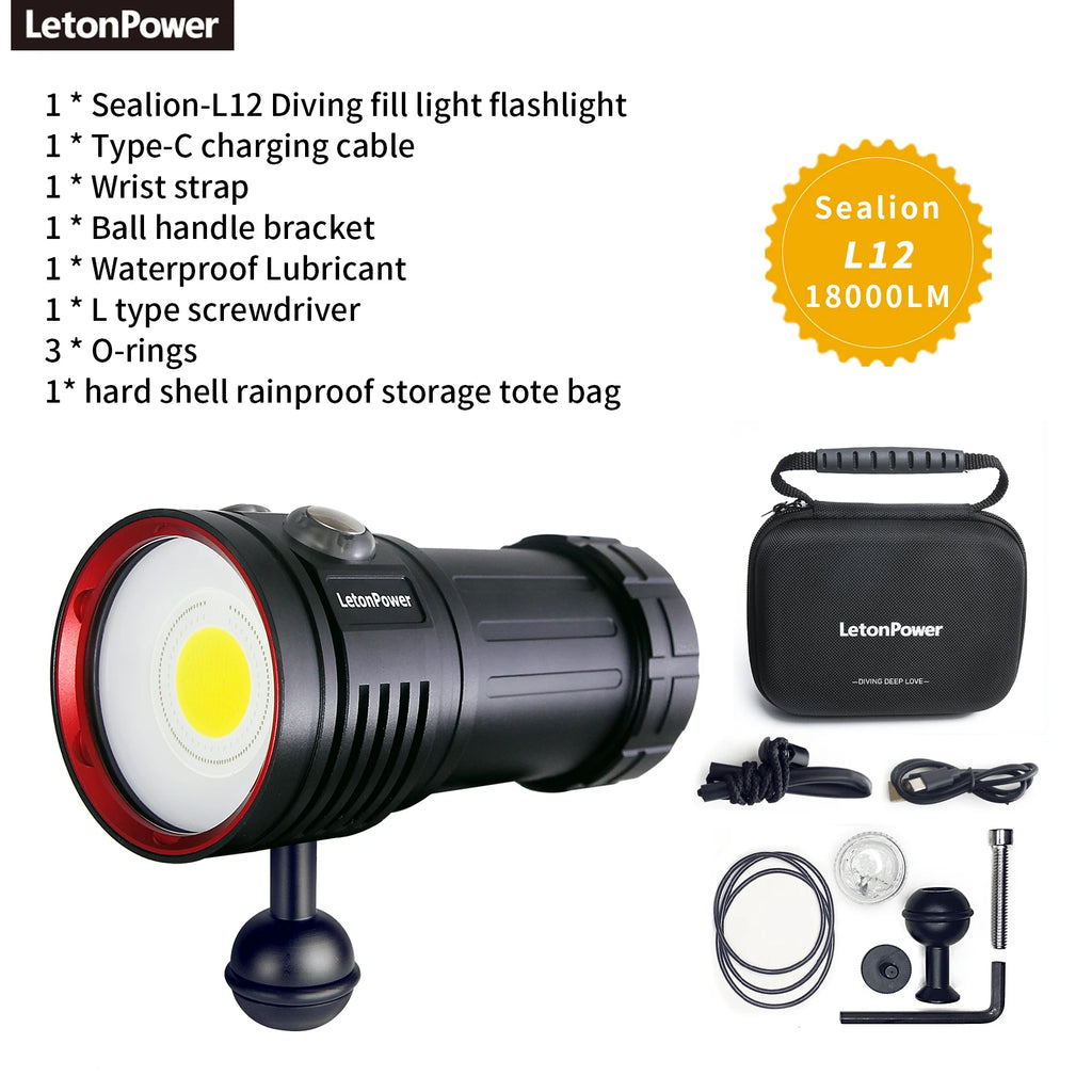 LetonPower Sealion Dyklampa 22800 Lumen – Uppladdningsbar Undervattenslampa 100m Vattentät