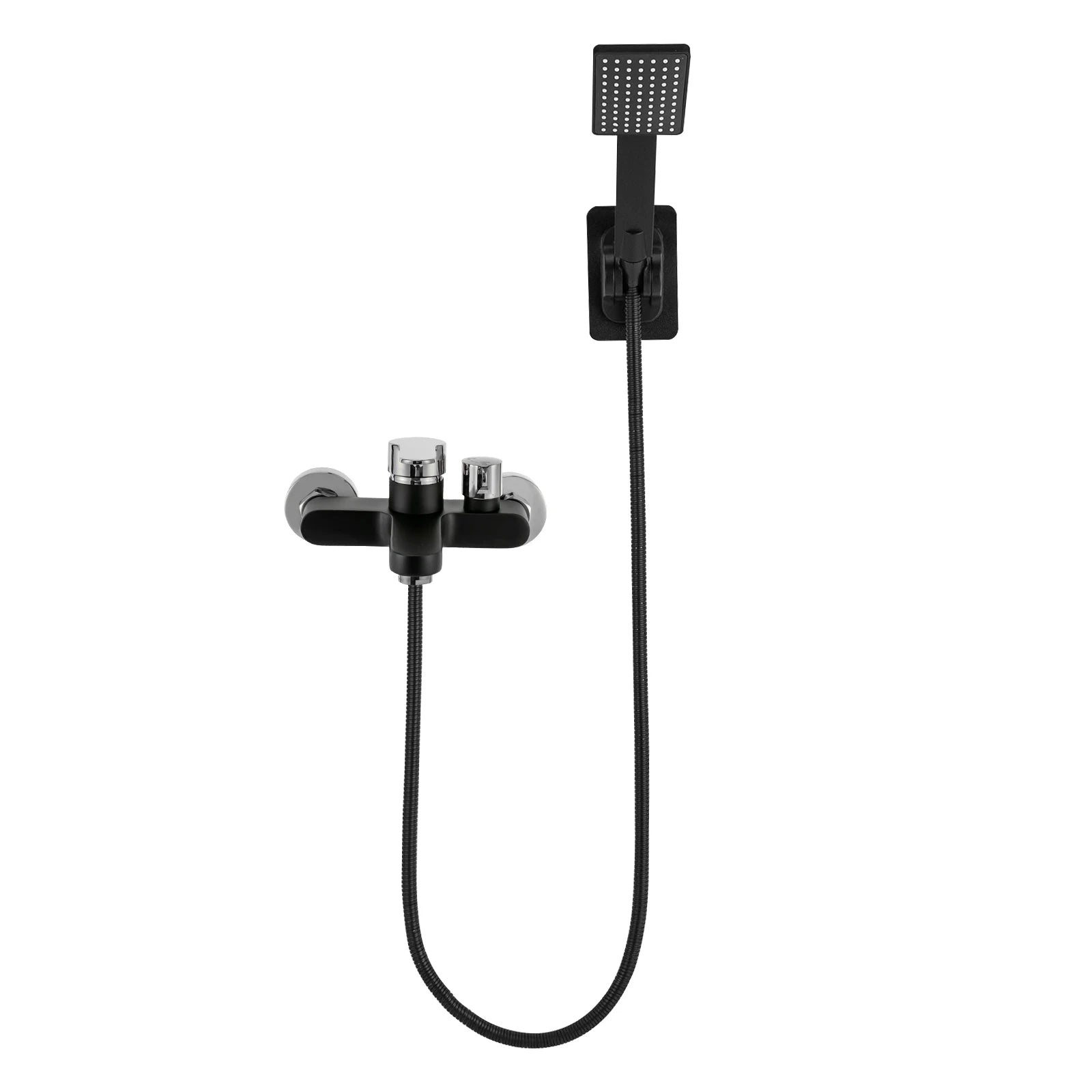 Svart Duschset med Handduschmunstycke - Komplett Väggmonterat Set