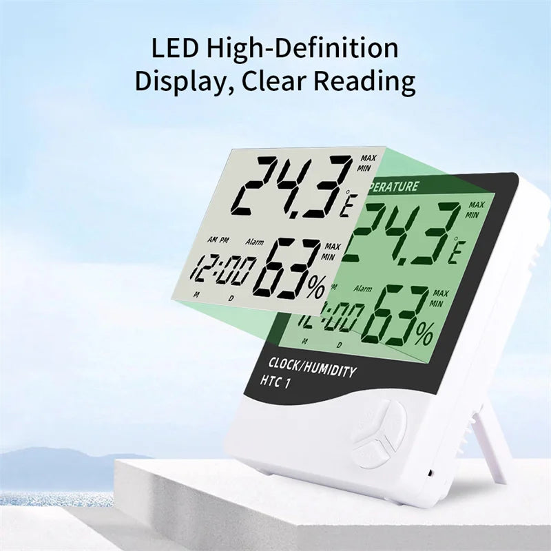 Digital Termometer & Hygrometer HTC-1 - LCD Väderstation med Klocka