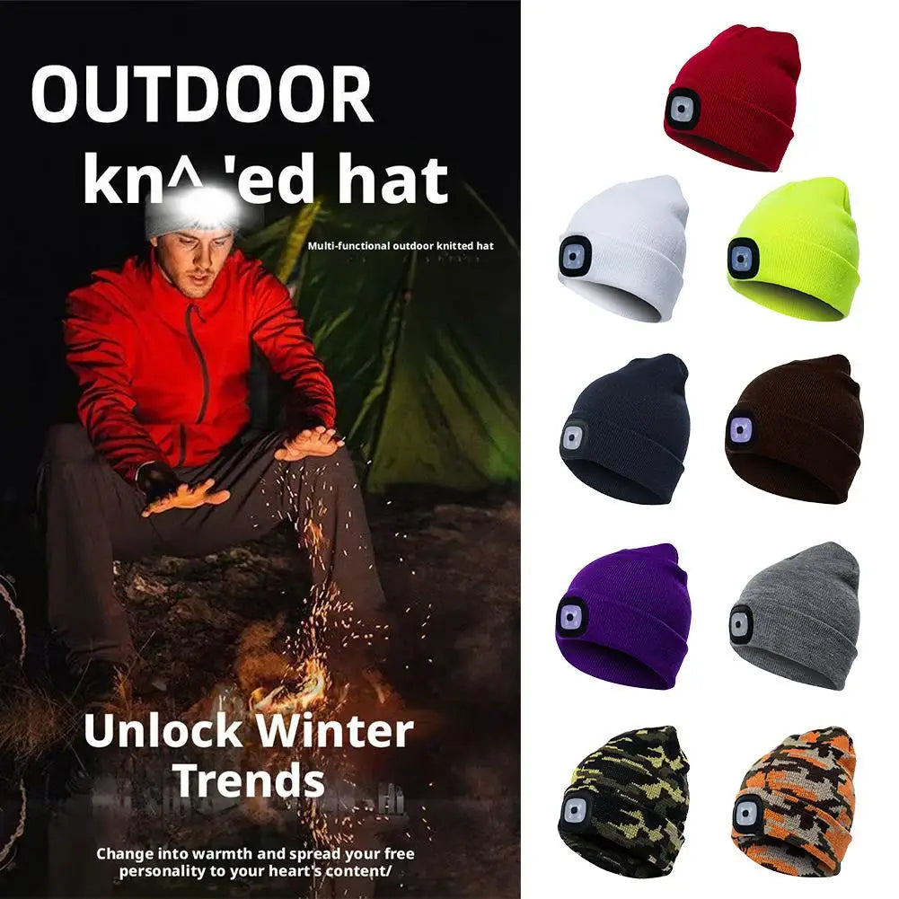 LED Beanie med Pannlampa - USB-Laddningsbar Vintermössa för Löpning & Cykling