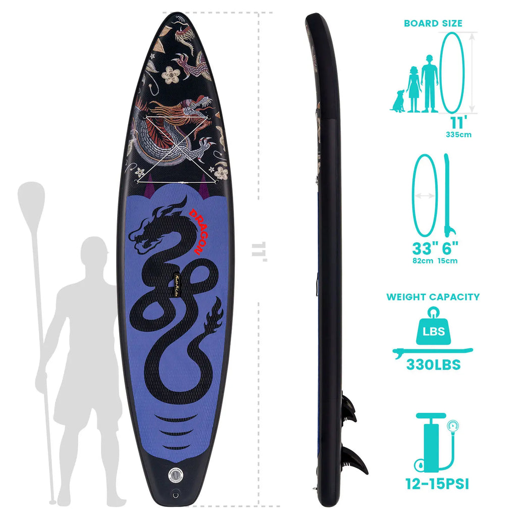 Uppblåsbar SUP-bräda 335cm - Komplett Set med Paddel, Pump & Tillbehör