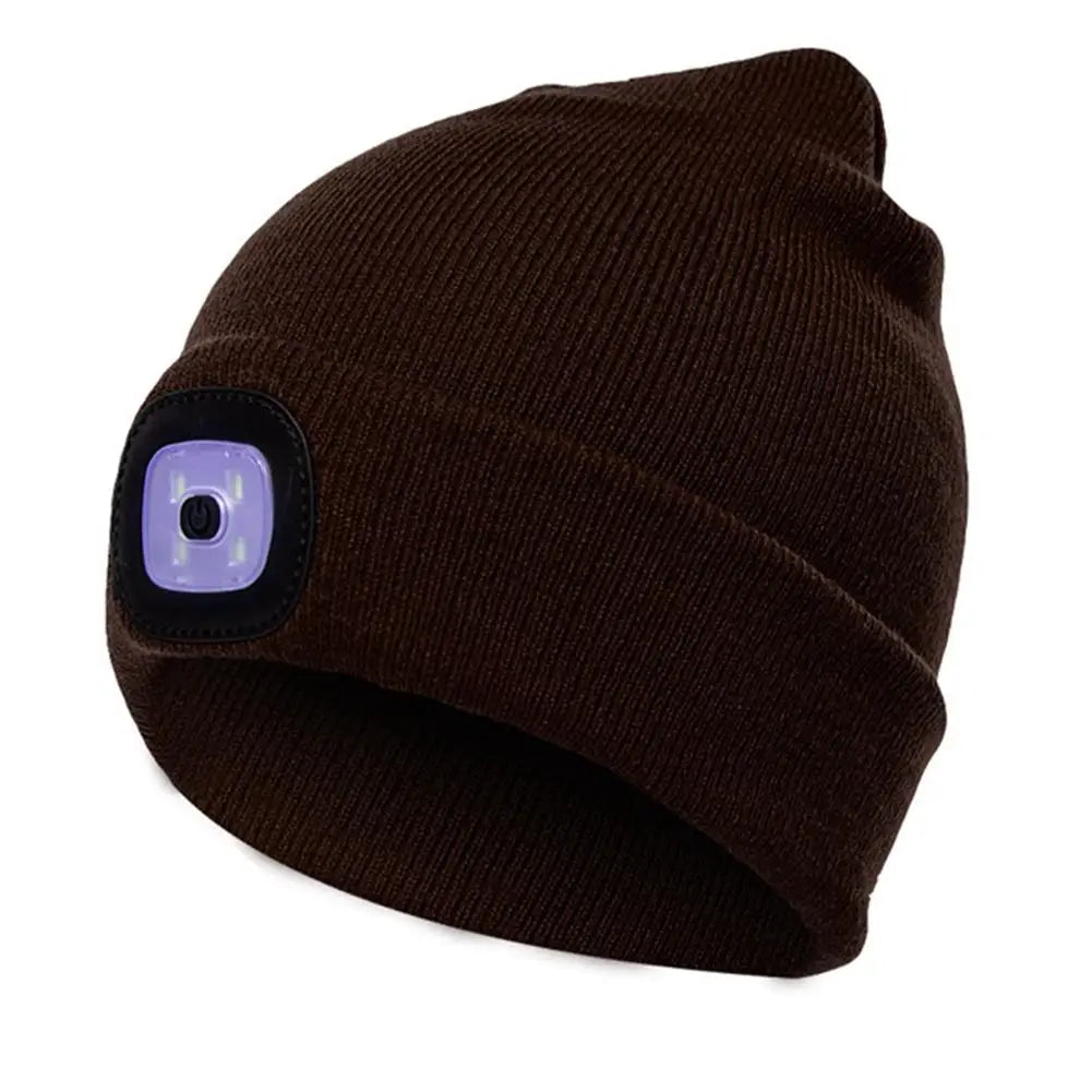 LED Beanie med Pannlampa - USB-Laddningsbar Vintermössa för Löpning & Cykling light C