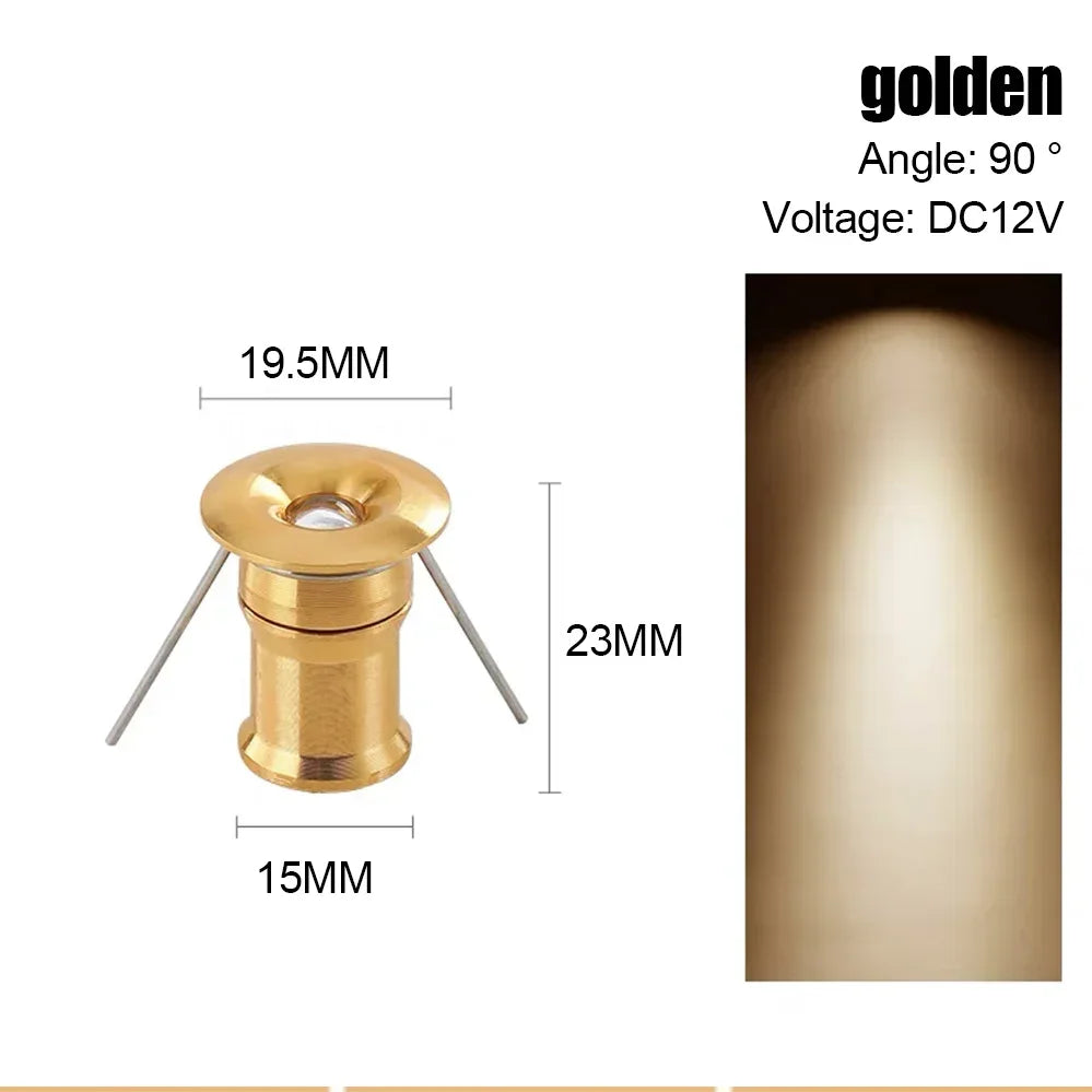 Mini LED Spotlight 1W - Inbyggd Takspot 12V för Trappor & Skåp gyllene skal
