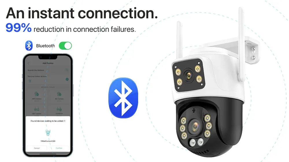 Dual Lens 360° WiFi Säkerhetskamera 8MP 4K Utomhus IP66 Vattentät PTZ Övervakningskamera