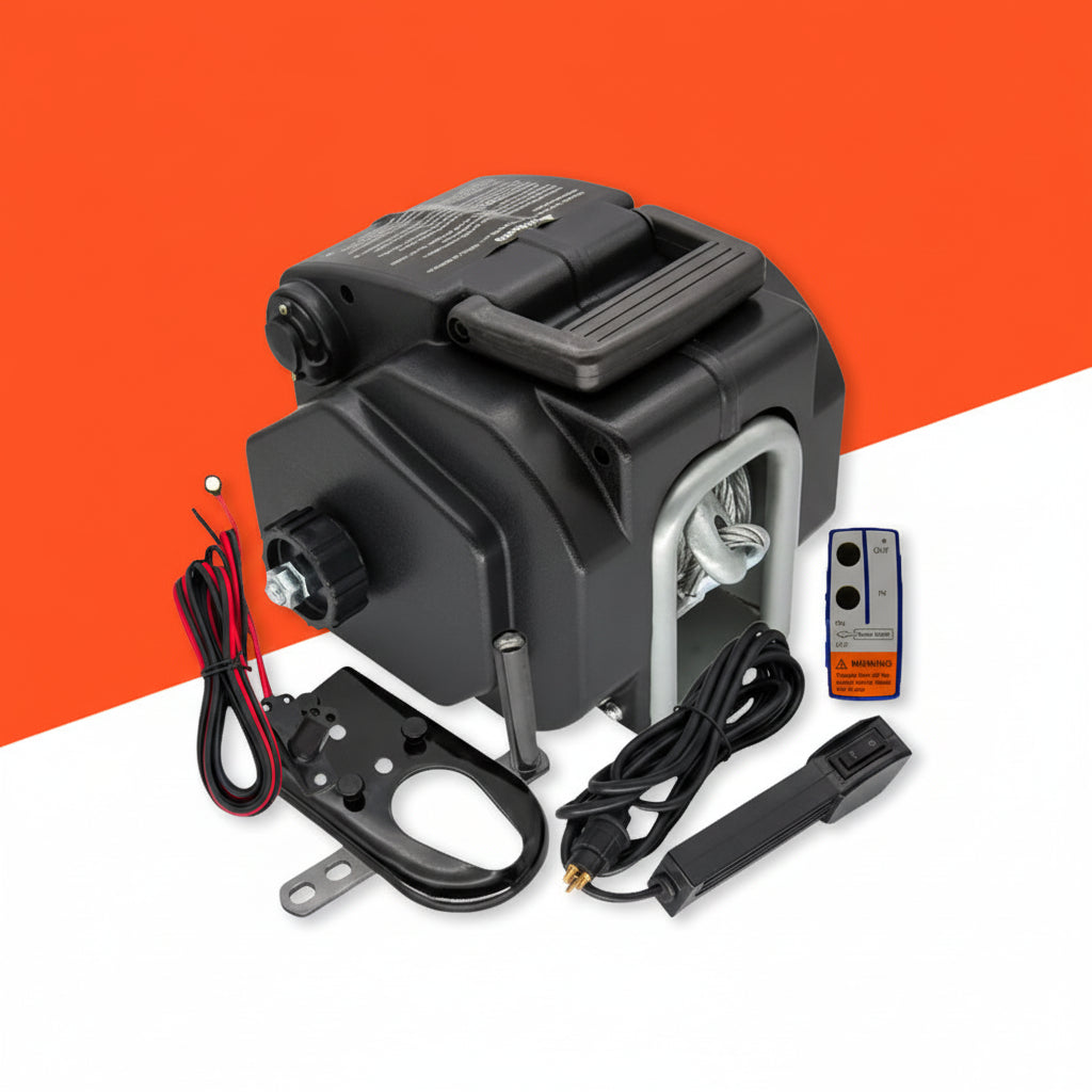 Elektrisk Båtvinsj 12V 5000lbs - Kraftfull Trailer Vinsj för Båt, Lastbil & Husbil svart Polen